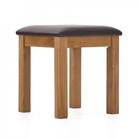 Solid Oak : Ghế Đôn Gỗ Sồi Mặt Nệm - Da Pu Đen